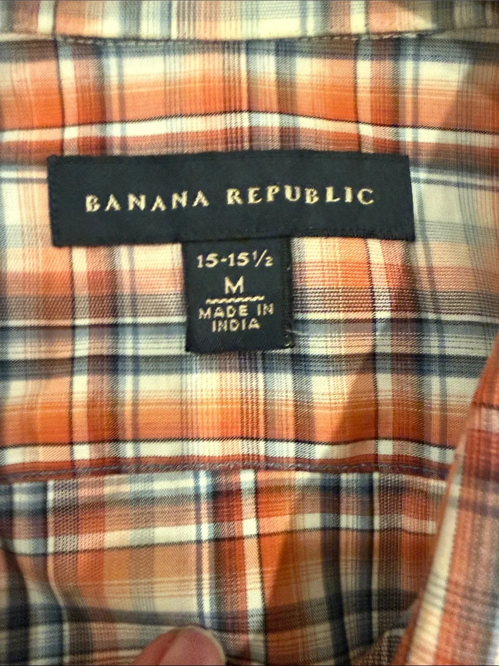 Banana Republic Orange and Blue Plaid Long-Sleeve Dress Shirt